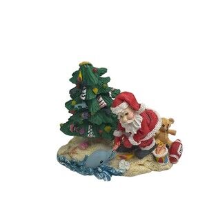 SEASIDE SANTA Claus Feeding a Dolphin Christmas ornament RARE